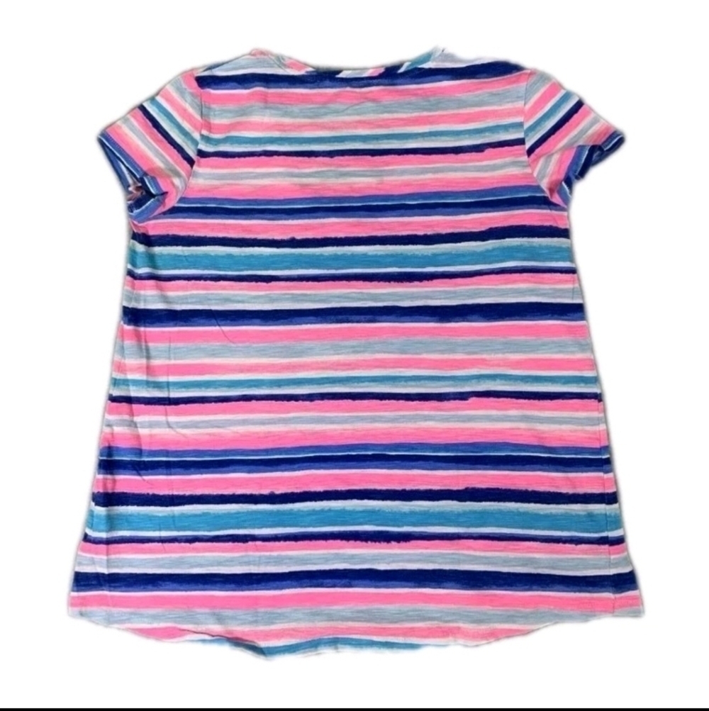 Lilly Pulitzer Etta V Neck Sandy Shell Stripe Size Small Blue Pink - Picture 2 of 5